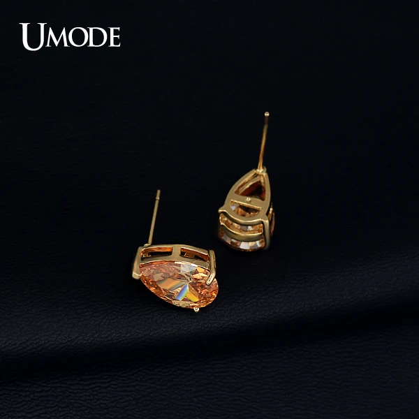 UMODE Женские серьги гвоздики слеза бледно палевого цвета с позолотой розовым