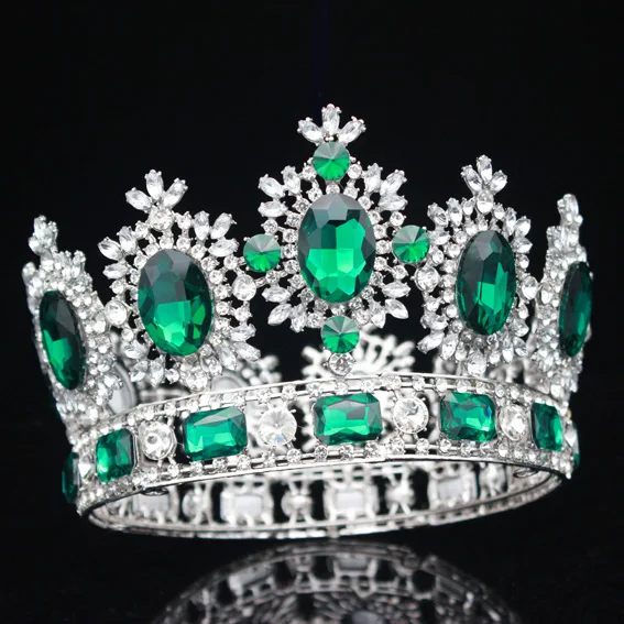 Silver Green 02 Винтажная свадебная тиара в стиле барокко, короны невесты, головной убор, свадебные украшения для волос, аксессуары для женщин, украшения для волос на выпускной - Окраска металла: Silver Green 02