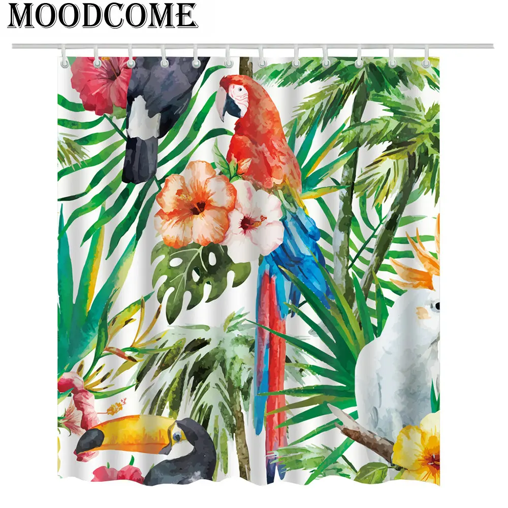 

Green Plants Shower Curtain Tropical Plants Bathroom Curtain Tropical Shower Curtain Leaf Green Curtain for The Bathroom