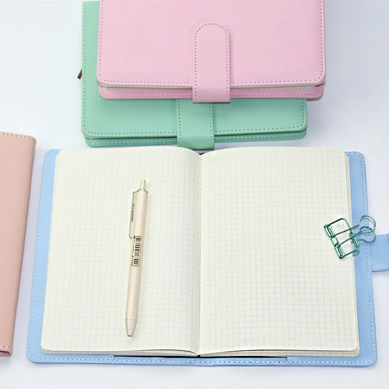 Hard Cover Simple Notepad Hand Book PU Diary Grid Squared Journal