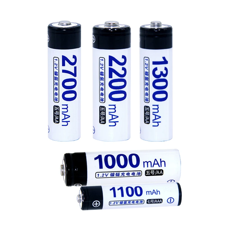 Реальная емкость 2 шт AA батарея AAA заряжаемые аккумуляторы nimh nicd 1100 mah 1000 1300 2200 2700