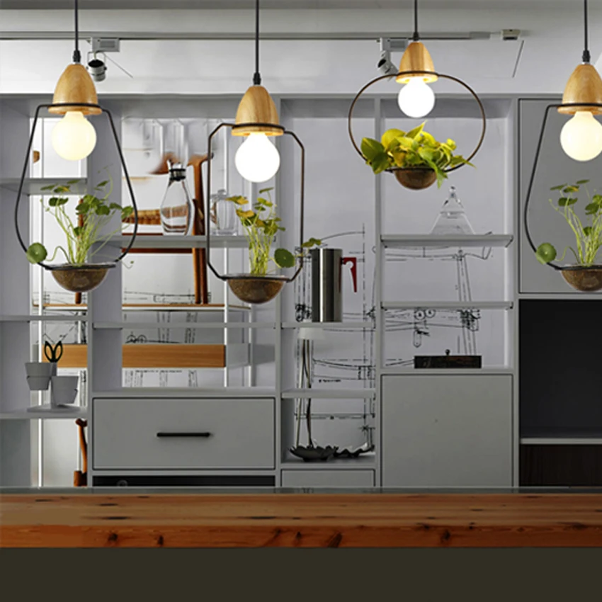 Современная простая деревянная и железная люстра 3 вида освещения кованая лампа