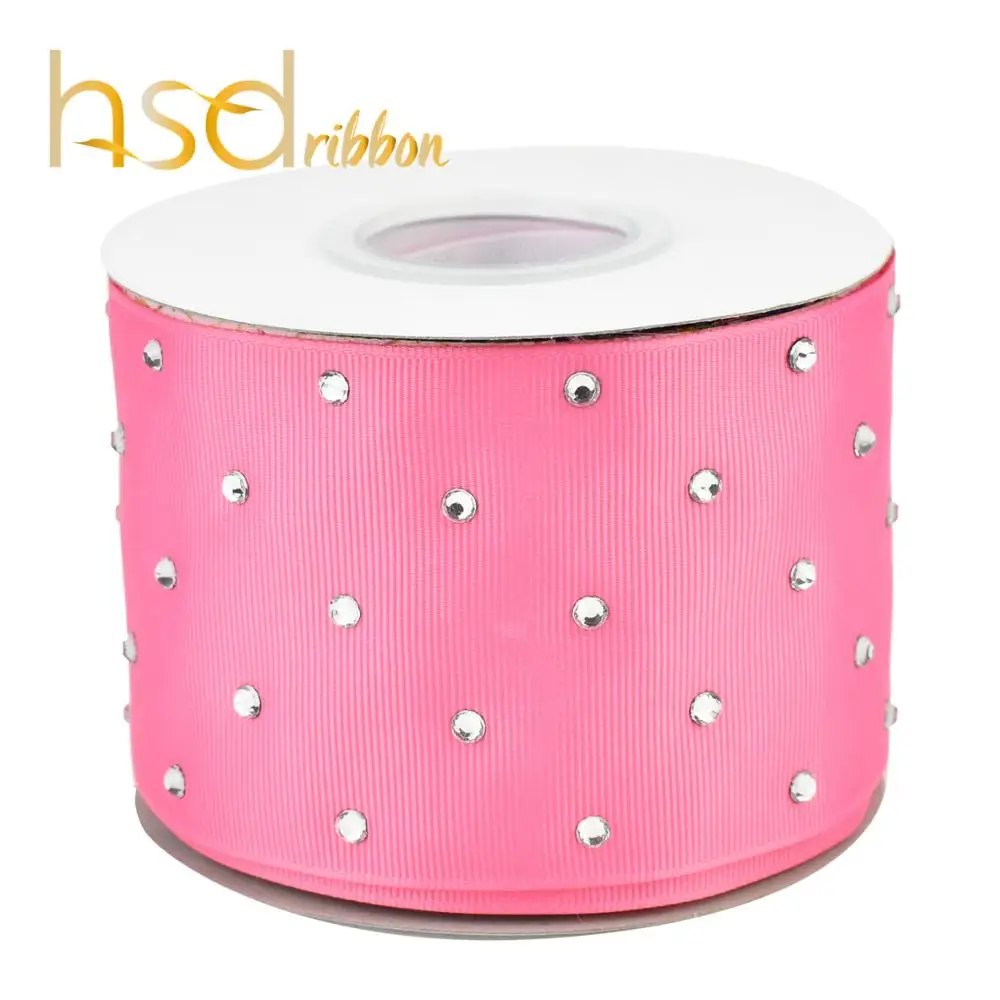 HSDRIBBON 3&quot 75mm Rhinestone Setting on Colorful Solid Color Grosgrain Ribbon 25 Yards per Roll | Дом и сад