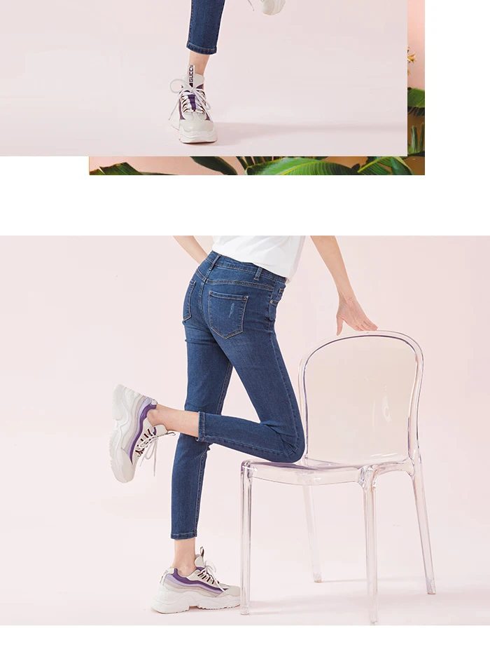 SEMIR, женские облегающие джинсы с высокой посадкой, потертые джинсовые женские укороченные джинсы, супер облегающие джинсы длиной до щиколотки с разрушением