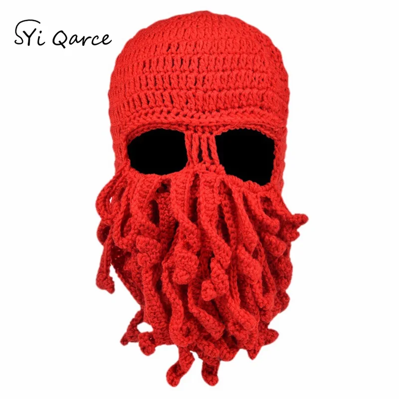Red SYi Qarce, ручная работа, щупальца, шапка осьминога, Балаклава, шапка, зимняя теплая шапка, Skullies Beanies для мужчин, лучший рождественский подарок NM239-45 - Цвет: Red