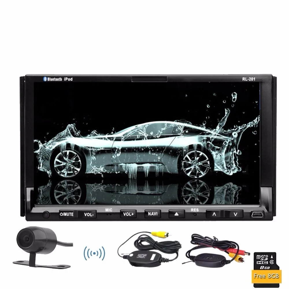 7 inch двойной din dvd-плеер автомобиля раздвижные сенсорный экран 8 ГБ GPS Navigato стерео FM