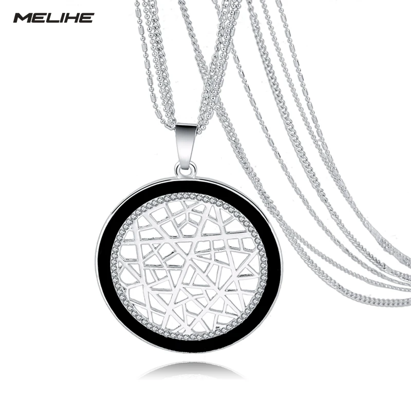 

Fashion Round Pendant Crystal Silver Gold Necklace Summer Popular Long Chain Women Necklace Female Colares Jewellery Sne160121