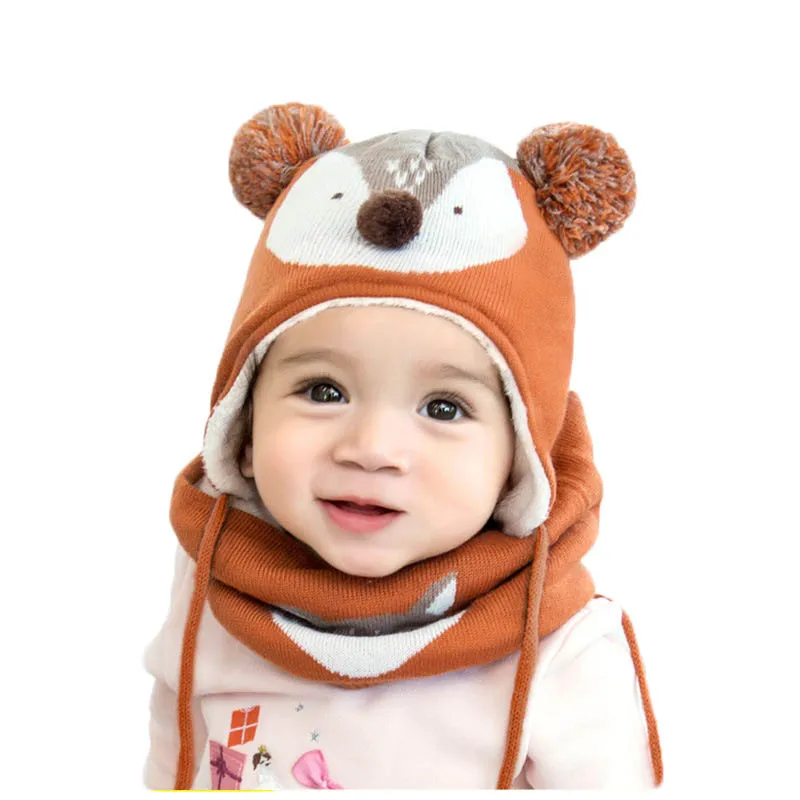 orange set 3pcs/Set Baby Kids Winter Cotton Hat Scarf Set Winter Knit Cap Children Warm Scarf For Boys Suit Beanies Hats Scarf For Girl Boy - Цвет: orange set