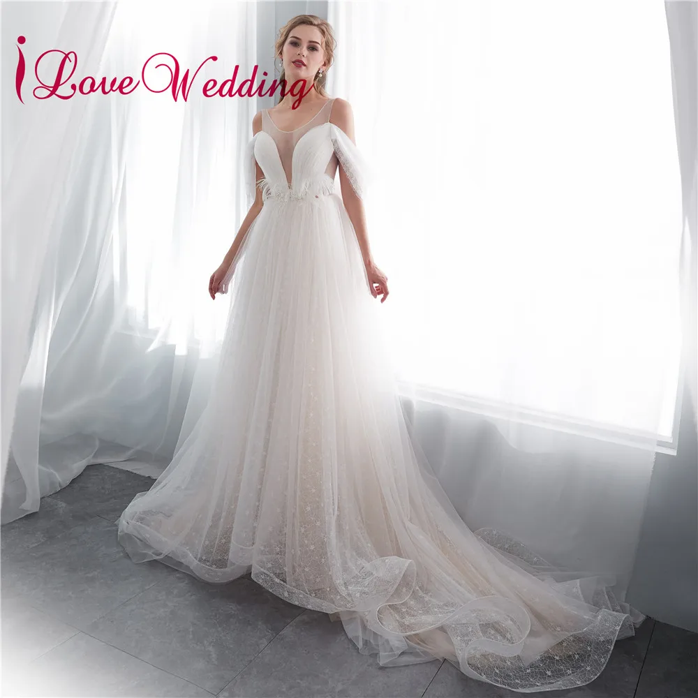 Романтический Vestido de Noiva ТРАПЕЦИЕВИДНОЕ свадебное платье прозрачное украшенное