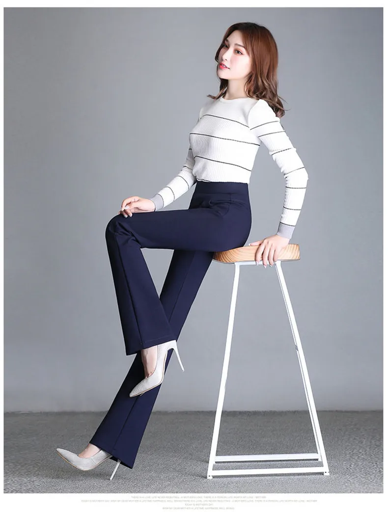 New Women's Autumn Spring Tight Flare Pants Red High Waist Plus Size Blue Elastic Band Trousers Fashion Casual Stretch Pants 6XL
