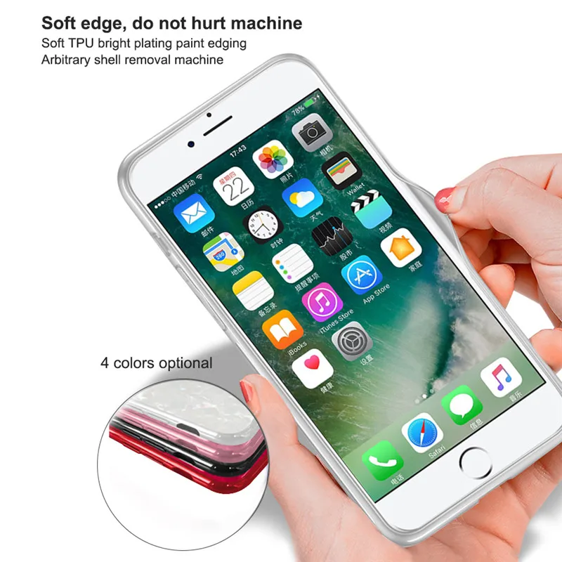 10 шт. блестящий чехол из закаленного стекла для iPhone X Жесткий Чехол 8 7 6 6s Plus