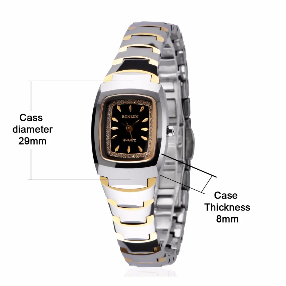 BINLUN пара часов кварцевые часы для женщин Вольфрамовая сталь прямоугольное