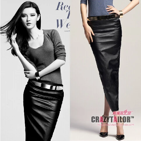 2021 Fall New Women's Brand Fashion Leather Skirt Slim Thin Package Hip Sexy Split Leather Long Skirt