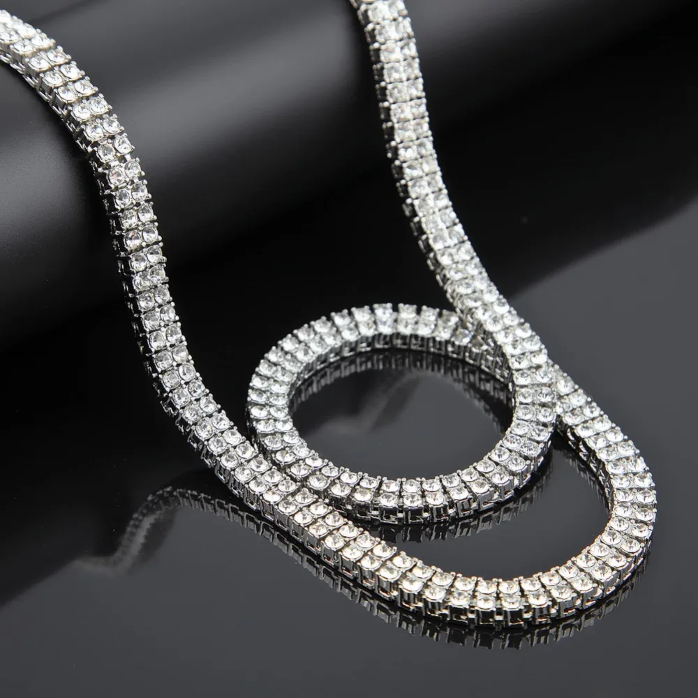 Ожерелье мужское из кубинской цепи с кристаллами и стразами 9 мм 2 ряда | Украшения