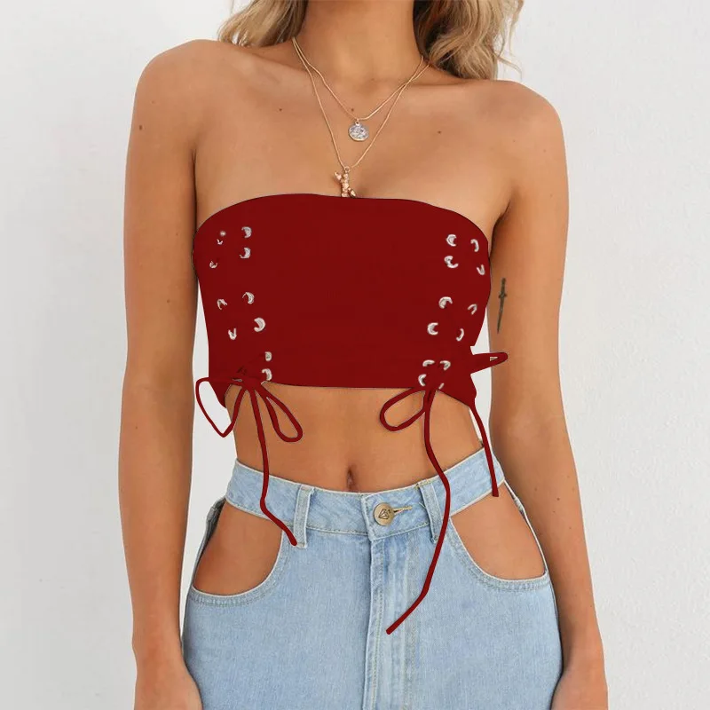 Летняя уличная Женская майка Кружевной укороченный топ без рукавов Одежда 2019