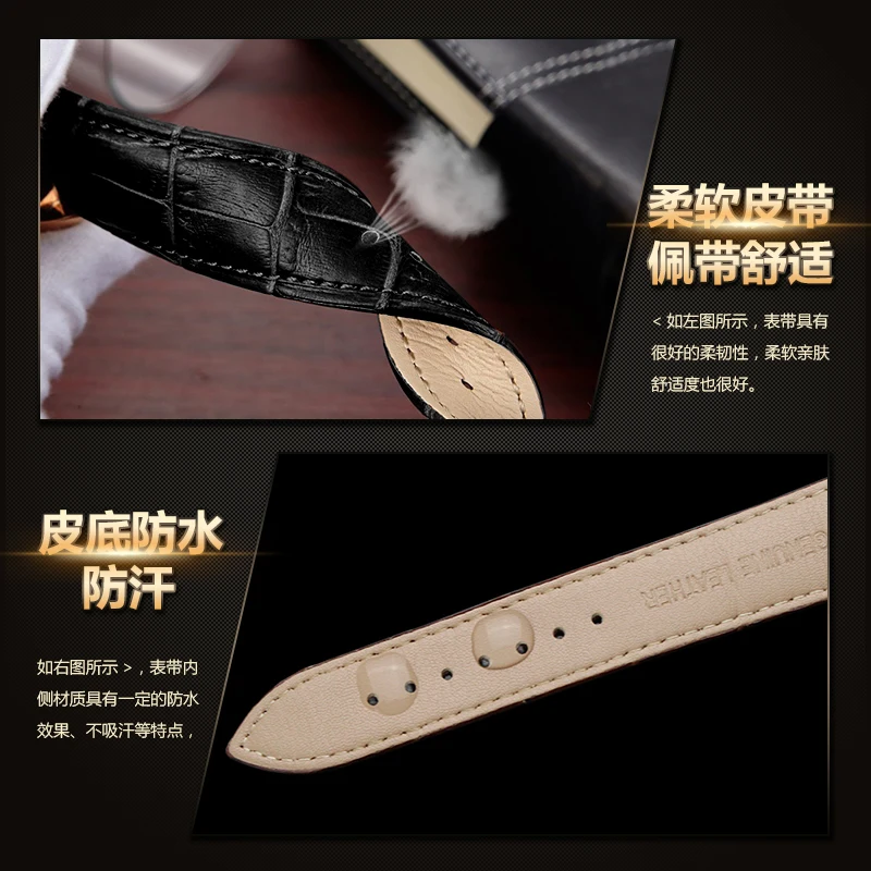 Watch male brief luminous ultra-thin casual genuine leather belt calendar quartz watch | Наручные часы