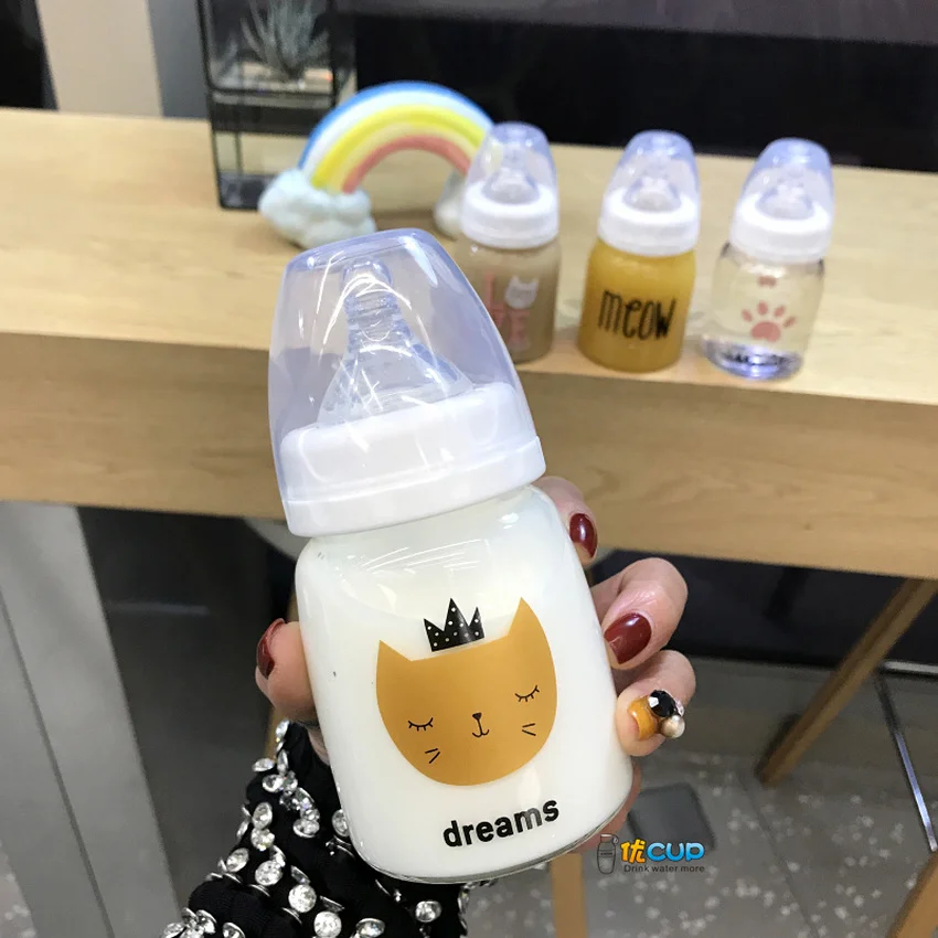 Новый милый котенок мультфильм молоко бутылка для воды с крышкой калибровкой