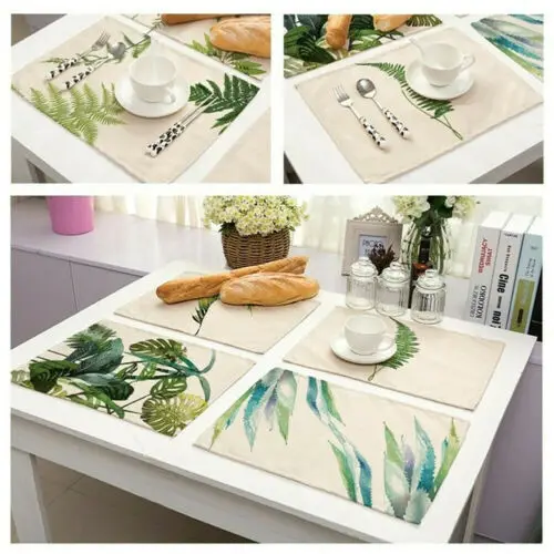 New Green Leaves Sweet Brief Rectangle Anti-Slip Simple Table Insulation Mat Heat Pad Kitchen Dining Placemats Cloth | Дом и сад