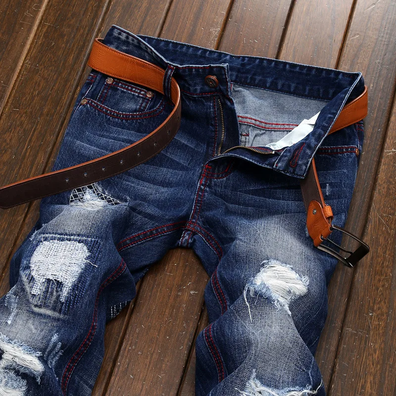 2018 весенние мужские рваные джинсы slim fit tiedye Плиссированные мотоциклетные