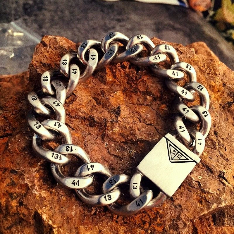 

Vintage Stainless Steel Chunky Chain 1314 Bracelet Men Fashion Rhombus Chain & Link Mens Bracelets & Bangles Jewelry Gifts 2017