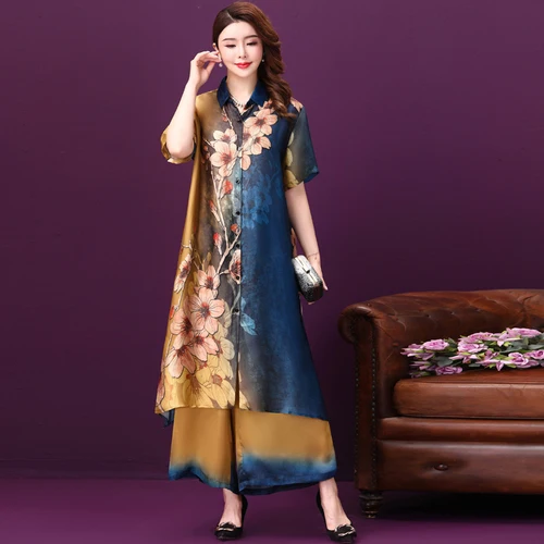 Модный комплект одежды из 2 предметов в стиле ретро классический имитация шелка