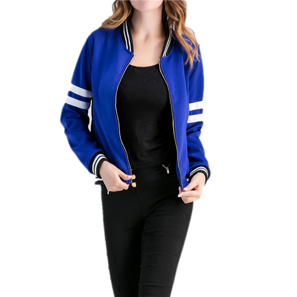 Новый Для женщин двойной полосы лоскутное Бейсбол куртка воротник стойка с