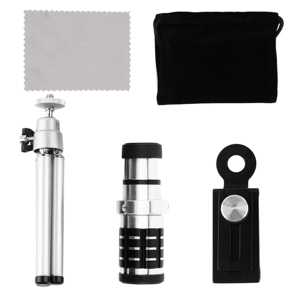 

ORBMART Aluminum Universal 12X Zoom Telescope Camera Lens + Mini Tripod + Adjustable Clip For Samsung iPhone Doogee Xiaomi Phone
