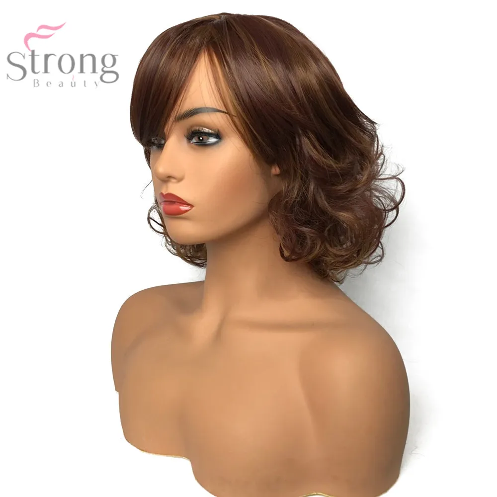 StrongBeauty женский синтетический парик монолитным Короткие вьющиеся волосы блонд/каштановые натуральные парики