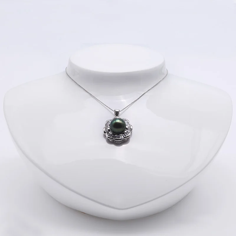 JYX 11.5mm Peacock Green Tahitian Pearl Pendant Necklace South Sea Cultured in 925 Sterling Silver with Zircon 18&quot | Украшения и