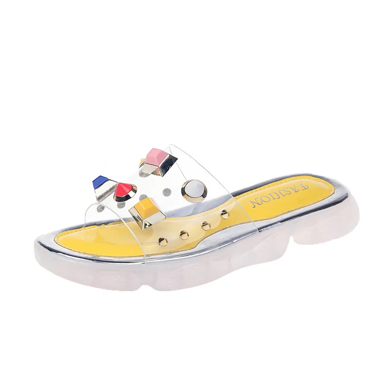 

Crystal female slippers 2019 new transparent Pu women's shoes fashion wild high quality sandals muffin with