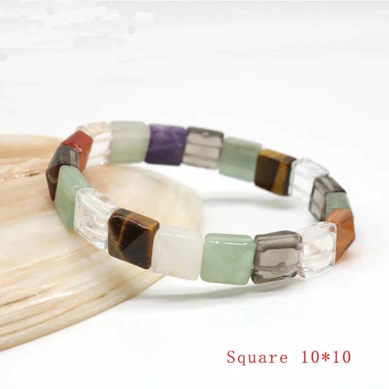 Прямоугольный овальный браслет из натурального камня с цветными кристаллами для