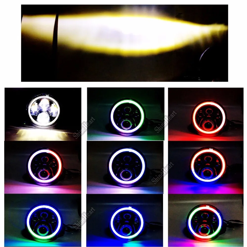 2018 2 шт круглые 7 дюймовые Автомобильные светодиодные мигающие RGB цветные фары 50