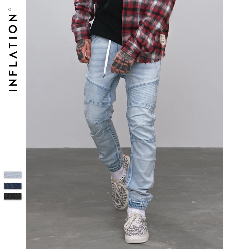 INFLATION 2018 A/W Men Jeans Denim Jogger Draw rope Design Hip Hop Joggers For Skinny Biker hop Pants 8881W | Мужская одежда