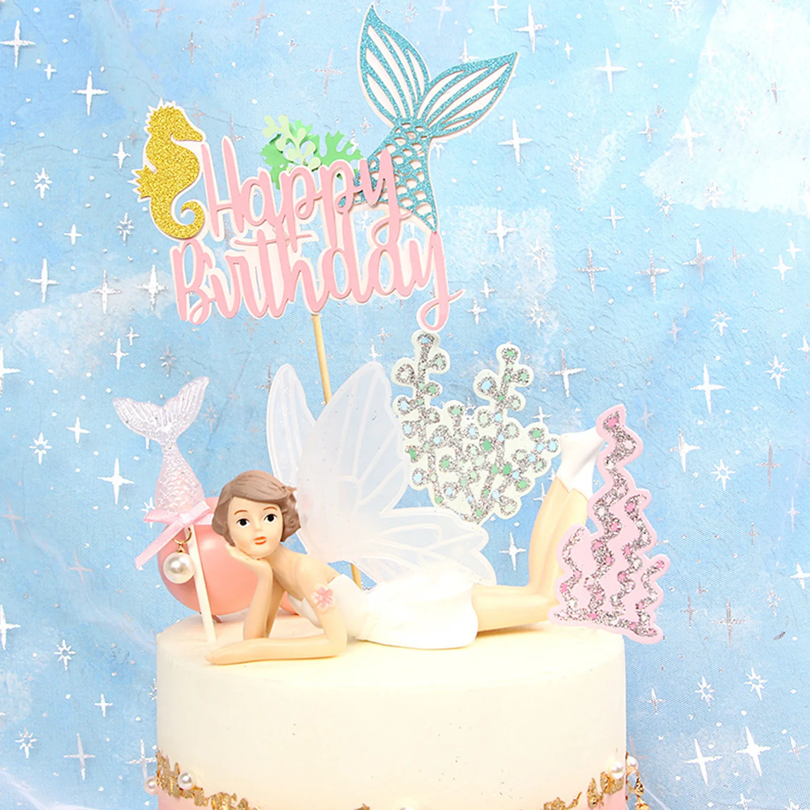 1pcs DIY Happy Birthday Cake Topper Mermaid Tail Shell Starfish Theme Girl Party Cup Decoration Baby Shower Supply | Дом и сад