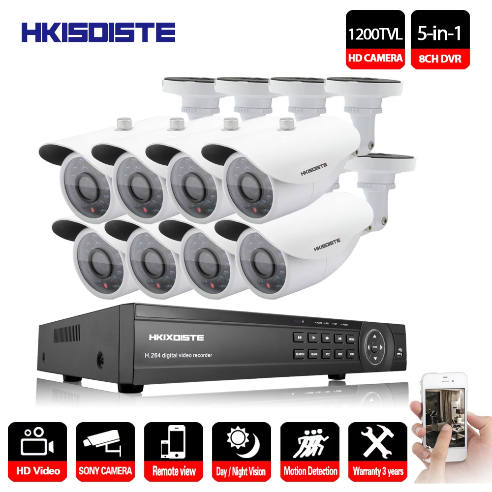 HKIXDISTE система видеонаблюдения 8CH комплект 8 шт. 1200TVL купольная камера безопасности