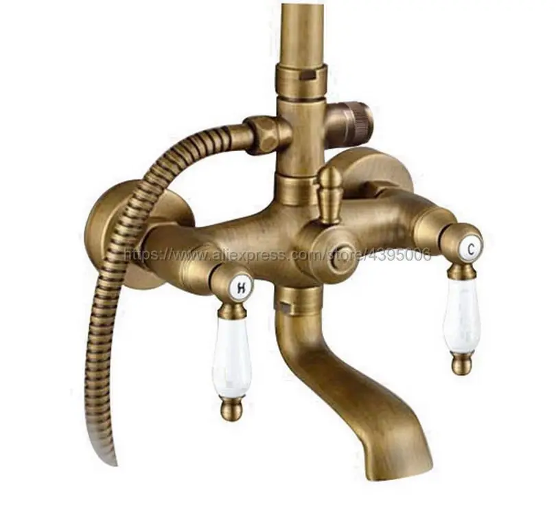 

Antique Brass Wall Mounted Rainfall Shower Faucet Set with Handshower+Tub Spout Brs119