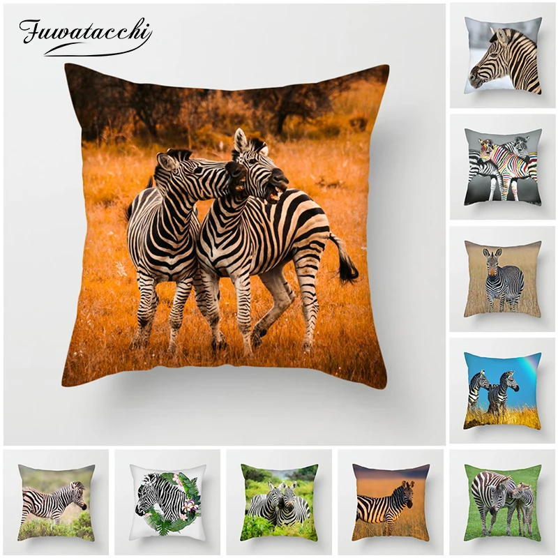 

Fuwatacchi Zebra Cushion Covers Animal Printed Throw Pillow Cover for Sofa Home Bed Decorative Wild Animals Pillowcase New 2019