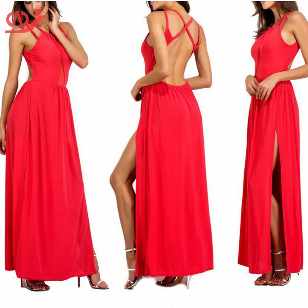 Sexy Backless Mesh Dress Long Solid Patchwork Split Nightclub Plus Size | Женская одежда