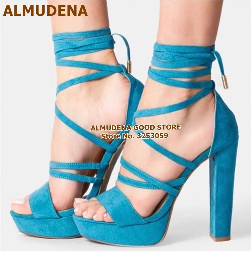 as picture ALMUDENA/высококачественные желтые замшевые сандалии-гладиаторы на платформе и не сужающемся книзу массивном каблуке Банкетная обувь на шнуровке с перекрестными ремешками туфли-лодочки для ночного клуба - Color: as picture
