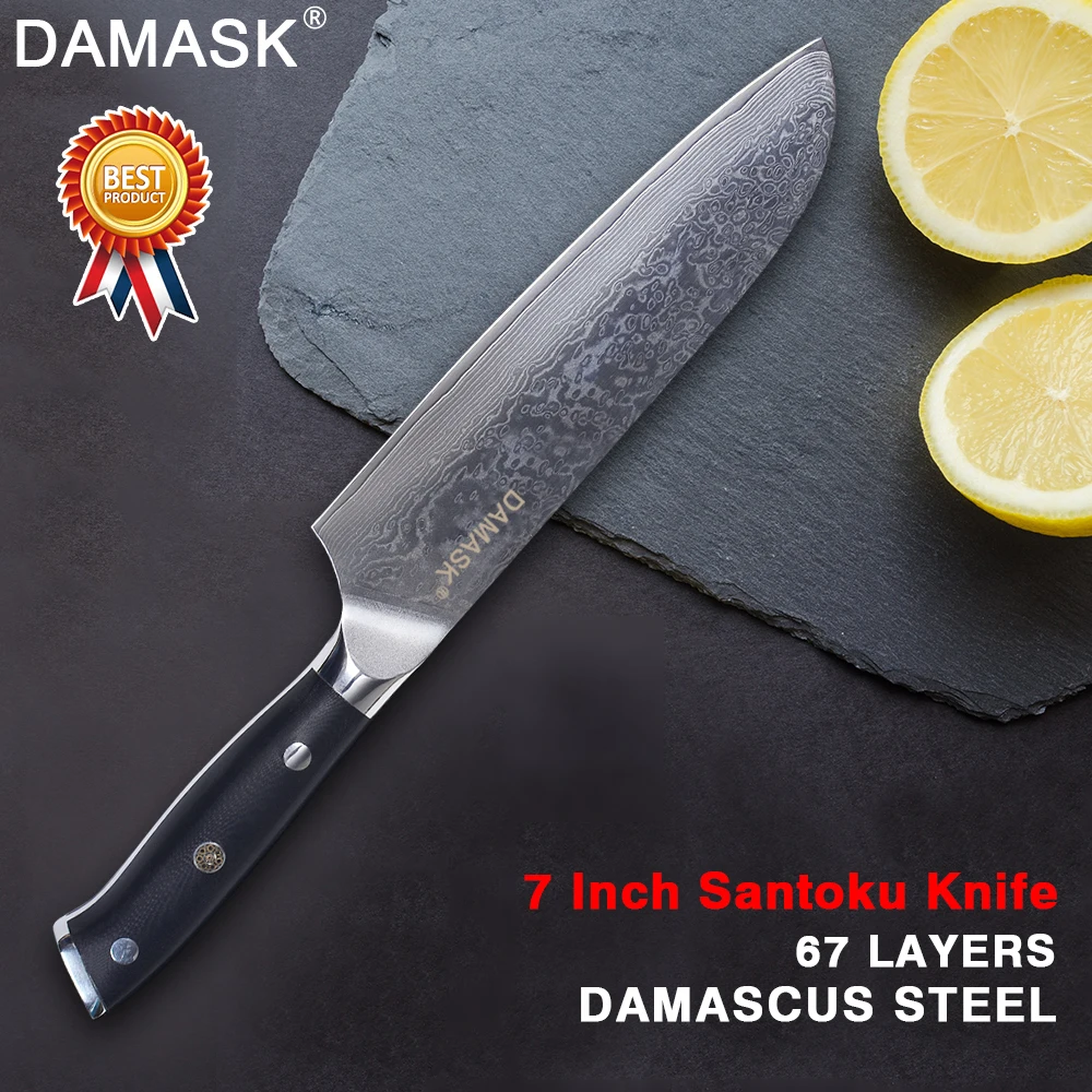 Дамасский высококачественный японский кухонный нож шеф повара сантоку 67 слоев
