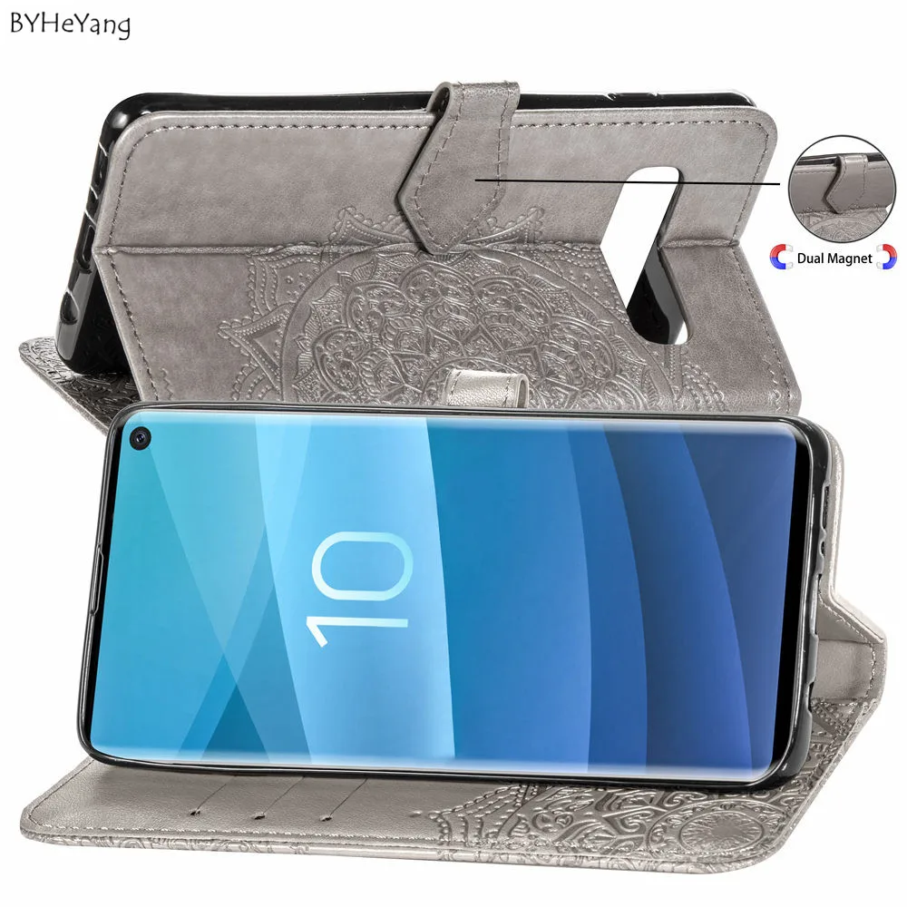 BYHeYang S 10 Cover For Samsung Galaxy S10 Case Luxury Flip pu Leather cellphone With Strip | Мобильные телефоны и
