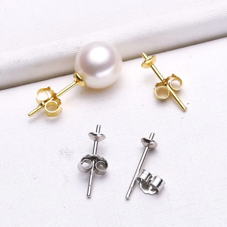 HOT CHEAP 2 Color 925 Sterling Silver Pearl Earrings Fashion Stud Earrings Findings Jewelry Parts Fittings Women s Accessories