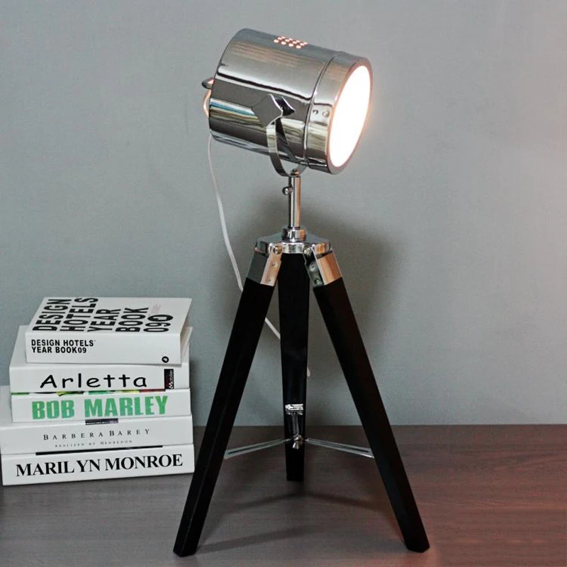 Horsten Европейская винтажная деревянная настольная лампа на треноге прожекторы