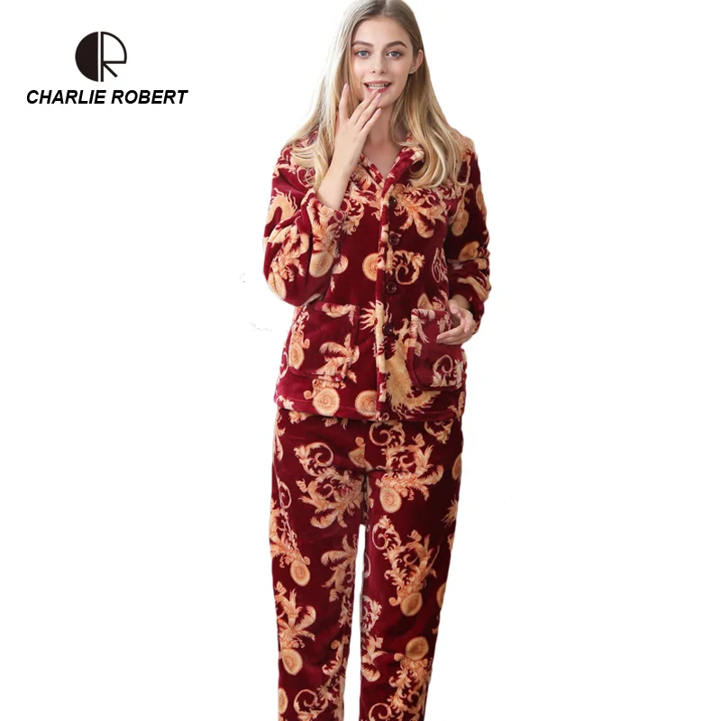 

CR Printing Woman Pajama Sets New Fashion Winter Style Flannel Coral Velvet Sleepwear AP449