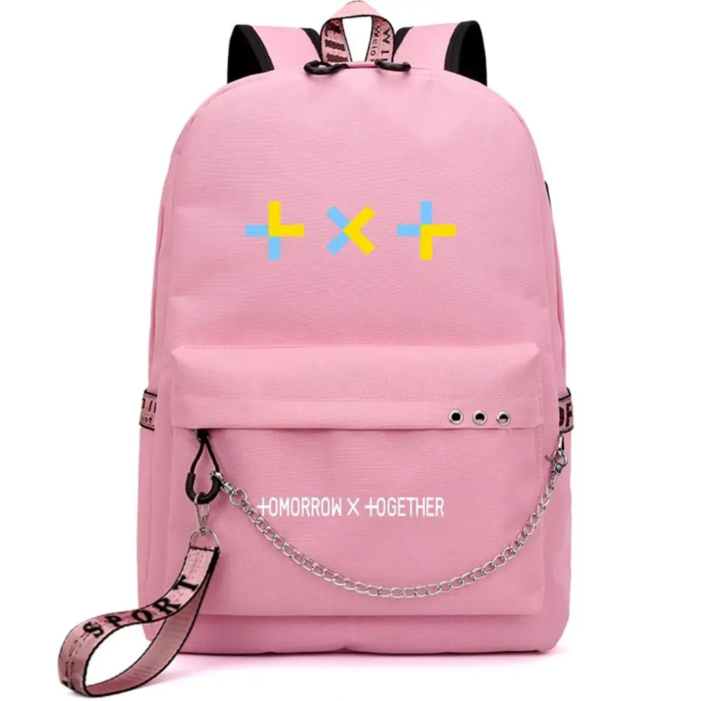 together PINK Корейский женский рюкзак Kpop Tomorrow X Together с принтом TXT, рюкзак для ноутбука с зарядкой через USB, розовые школьные сумки, рюкзак для путешествий - Цвет: together PINK
