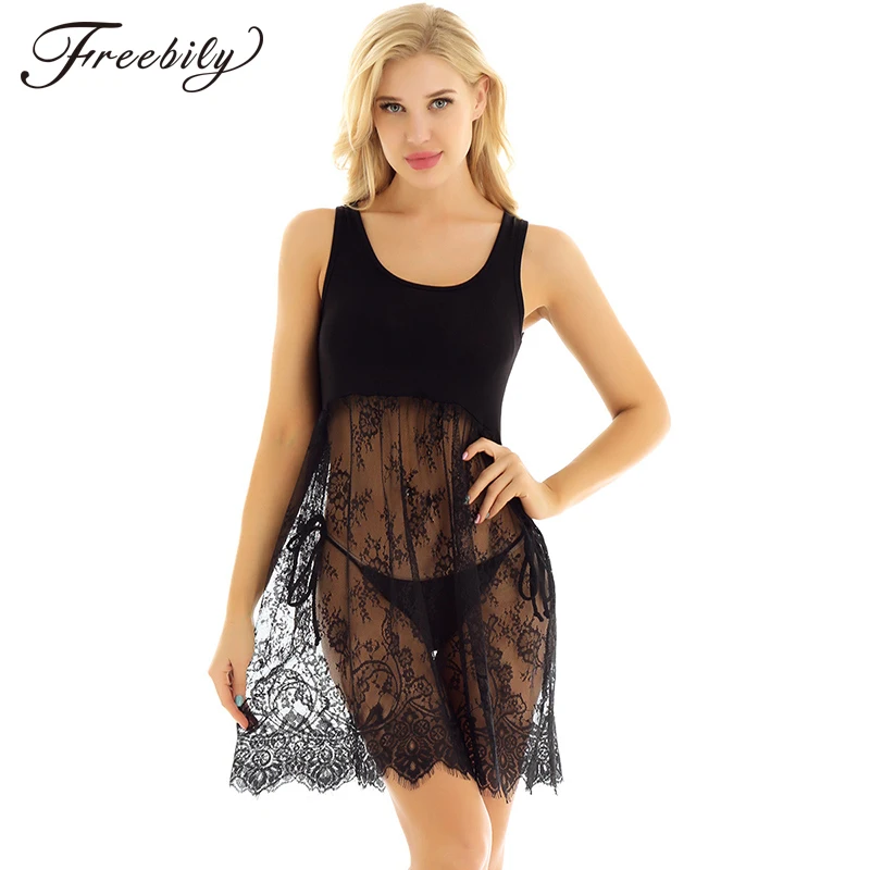 Летнее женское платье без рукавов с кружевной отделкой повседневное базовое