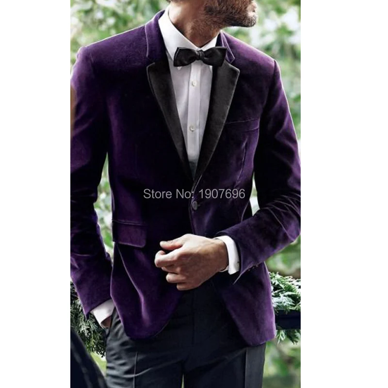 Фиолетовый вельветовый облегающий мужской костюм 2019 зимний комплект из двух