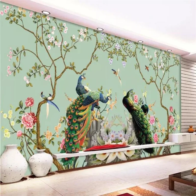 beibehang Custom wallpaper 3d mural flower bird peacock figure living room bedroom background papel de parede murals | Обустройство