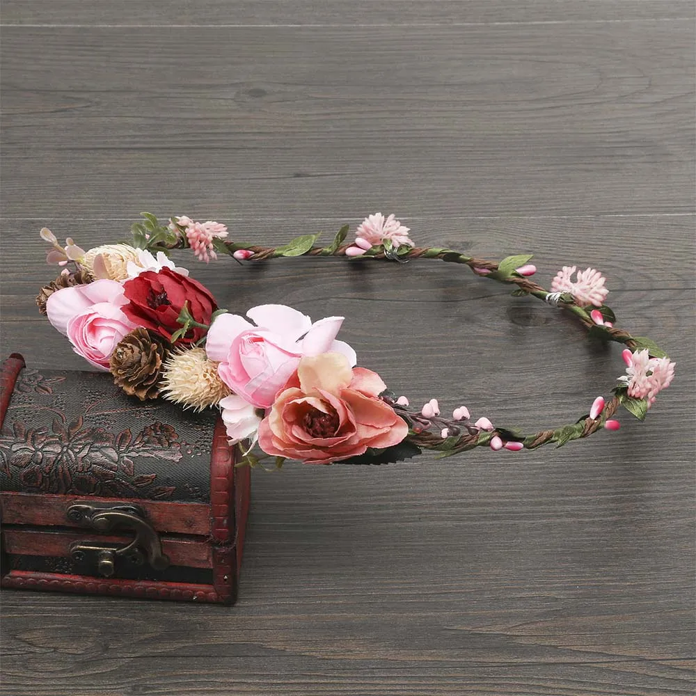 MOLANS Simulation Rattan Pinecone Flower Accessories Women Vintage Flower Crown Boho Outdoor Fashion Photoshoot Headpiece - Цвет: As Show