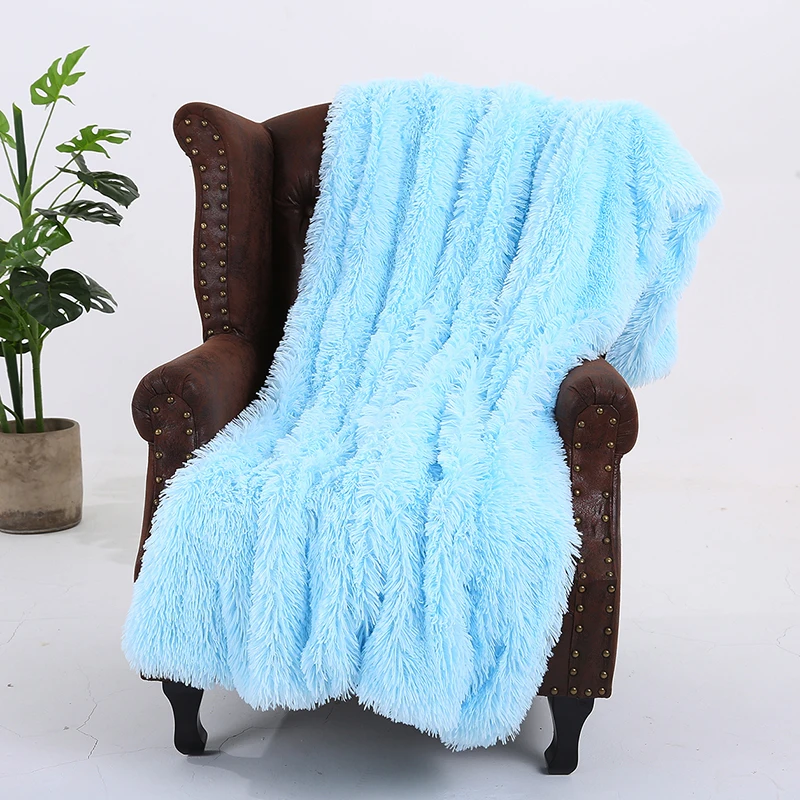 Aqua Blue 1 шт. длинное лохматое мягкое одеяло из искусственного меха однотонное зимнее теплое уютное одеяло для дивана s подарок с пушистой шерпой - Color: Aqua Blue